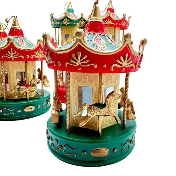Vintage Christmas Carousel Horse Ornaments Set Of 7 - 4"x3" Red & Green - Picture 7 of 10